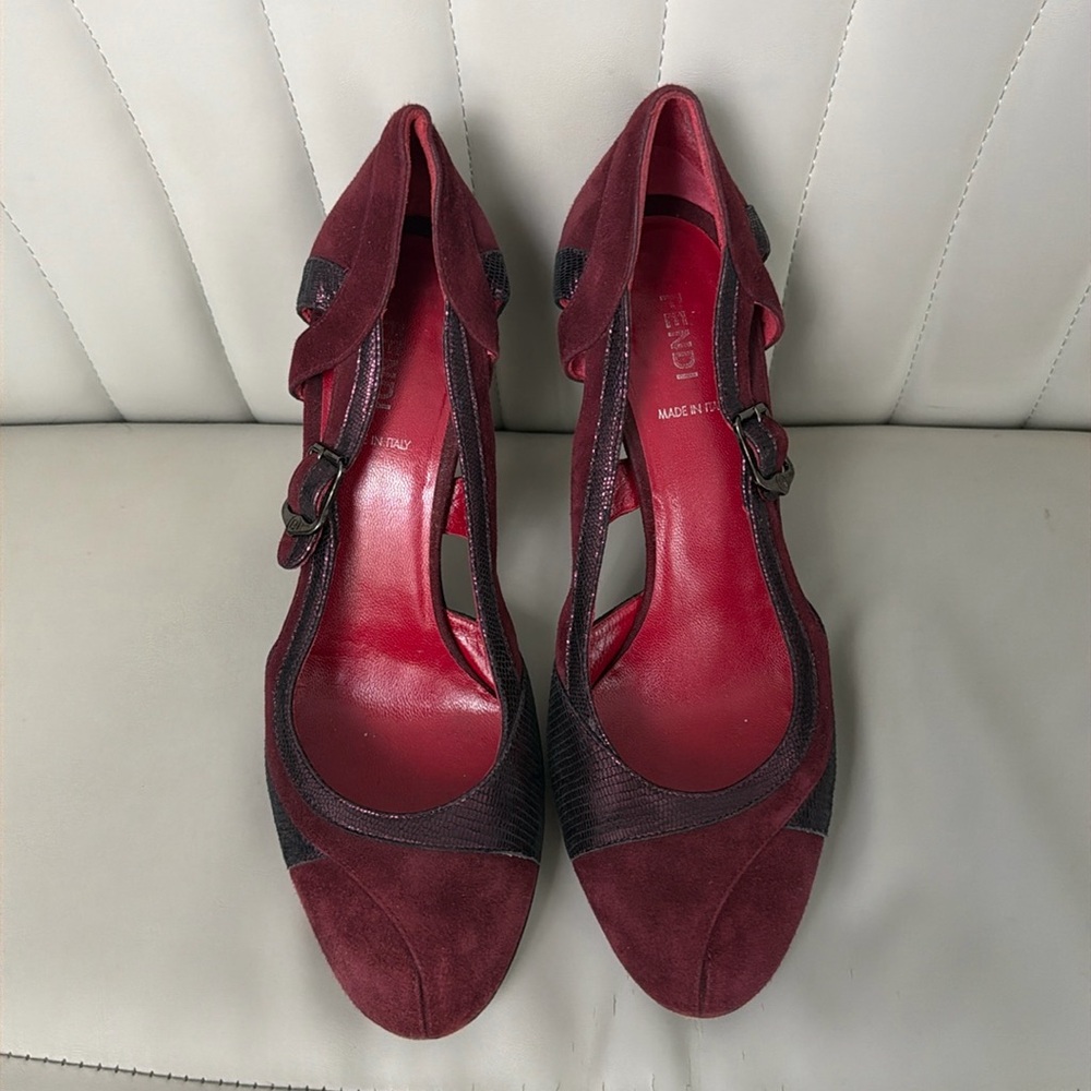 Authentic Fendi pumps.  Burgundy, suede, and leather. Size 38 1/2.